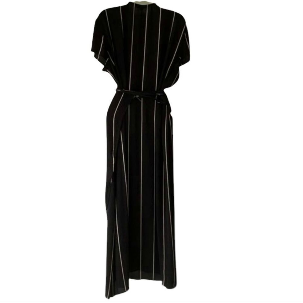 LOFT Wrap Dress with White Stripes and belt - Picture 2 of 15